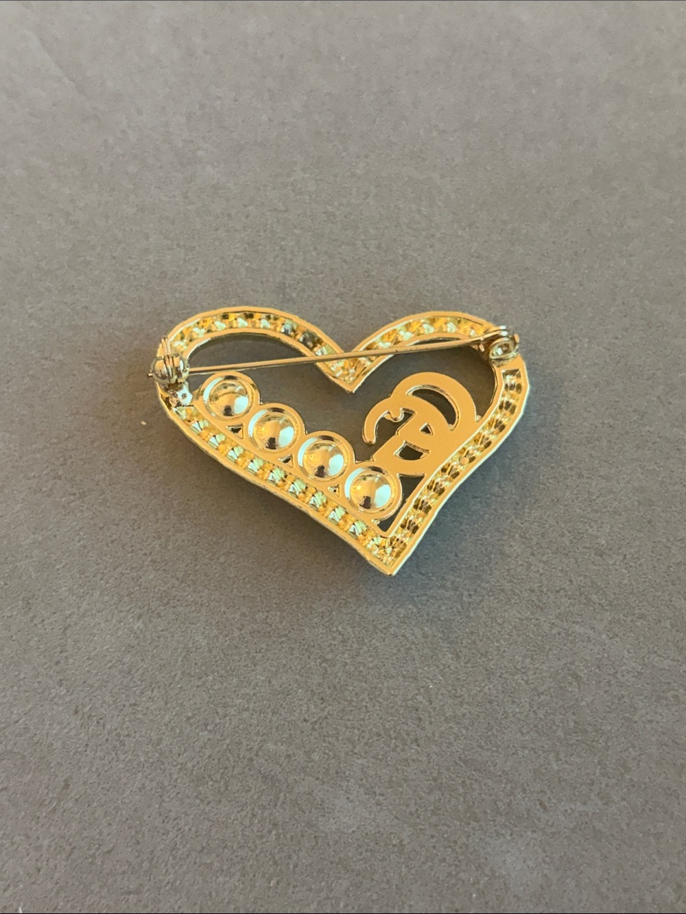 Gold Heart Pearl Crystal Brooch - Picture 2 of 3